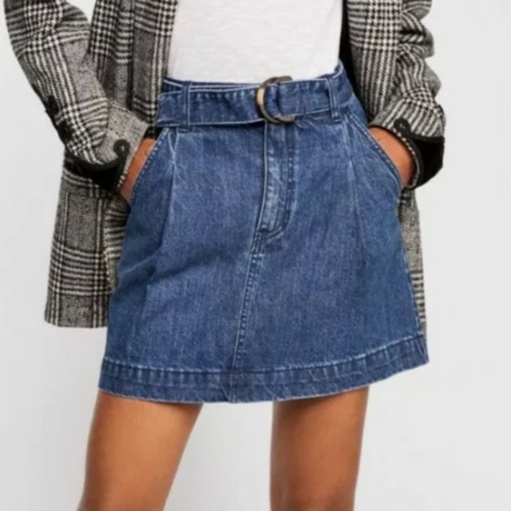 Free People We The Free Jade Belted Denim Mini Skirt Size 28